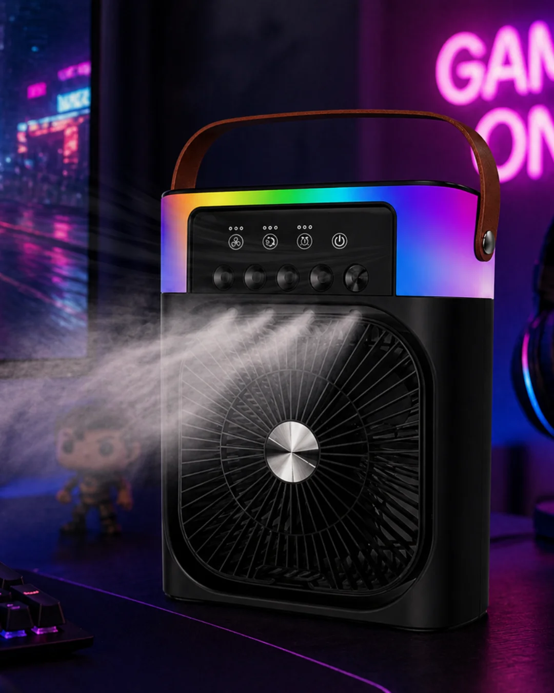 Taşınabilir Mini Klima Nemlendirici Fan RGB Led Aydınlatmalı USB Fan