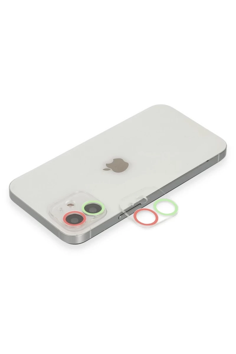 Apple iPhone 12 Uyumlu Renkli Kamera Lens Koruma Cam - Yeşil-Pembe