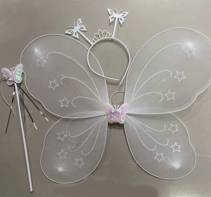 Kelebek Figürlü Beyaz Tül Tacı ve Asası 50x37 cm