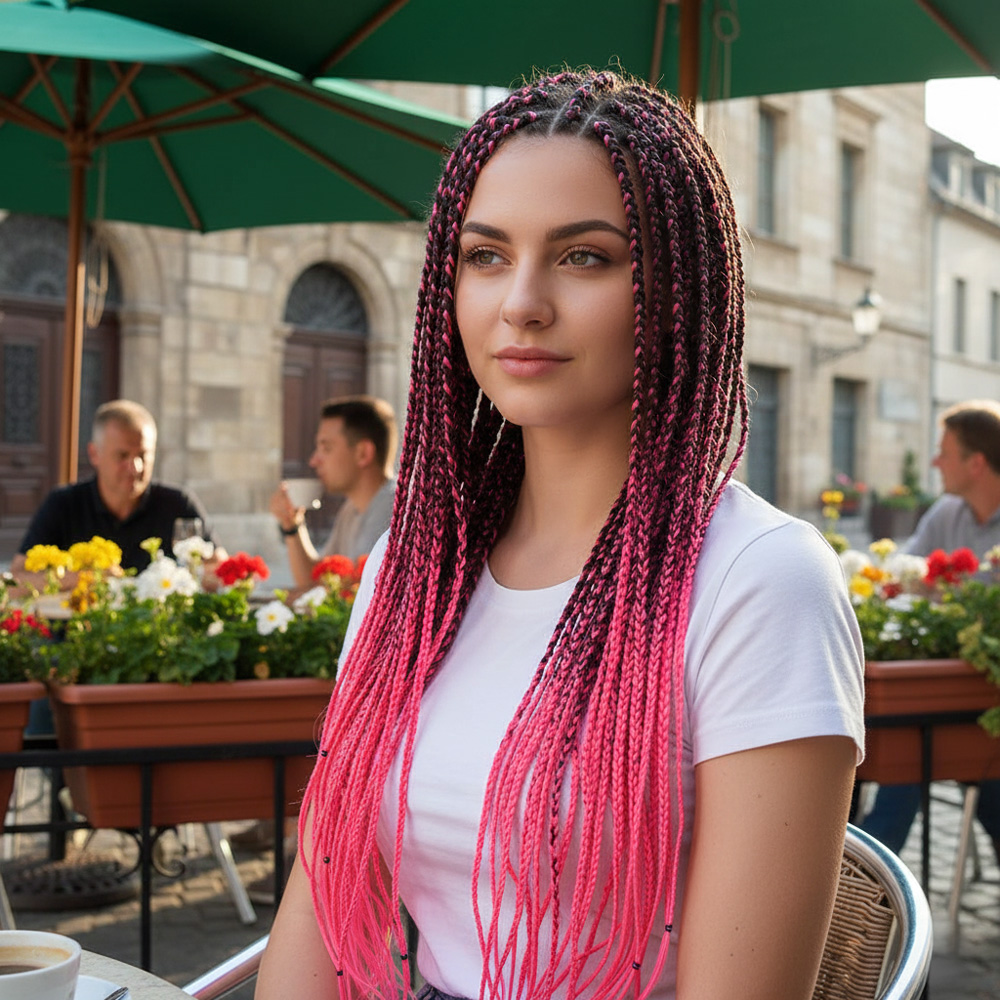 Afrika Örgüsü Ve Rasta İçin Sentetik Ombreli Saç - Siyah / Neon Pembe