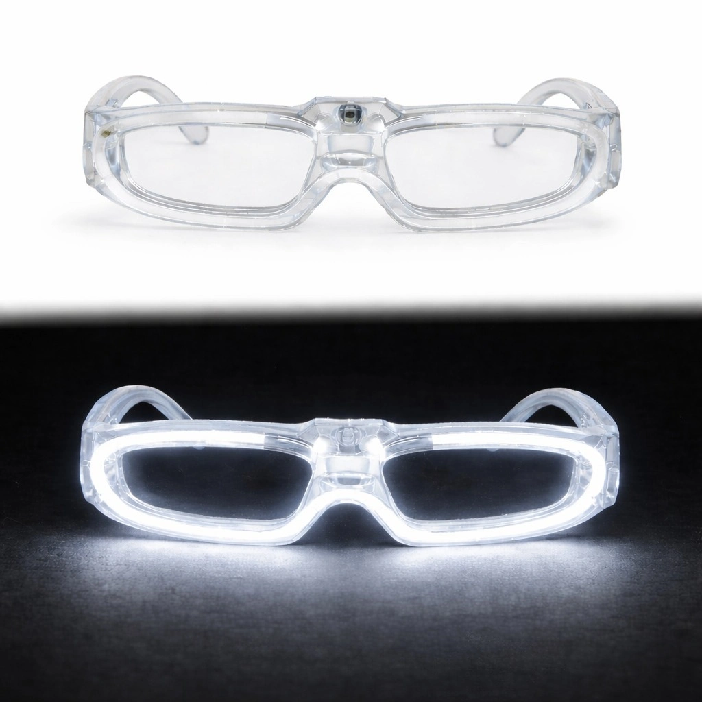 Glow Efektli Beyaz LED Işıklı Gözlük 3 Modlu Eğlence İçin