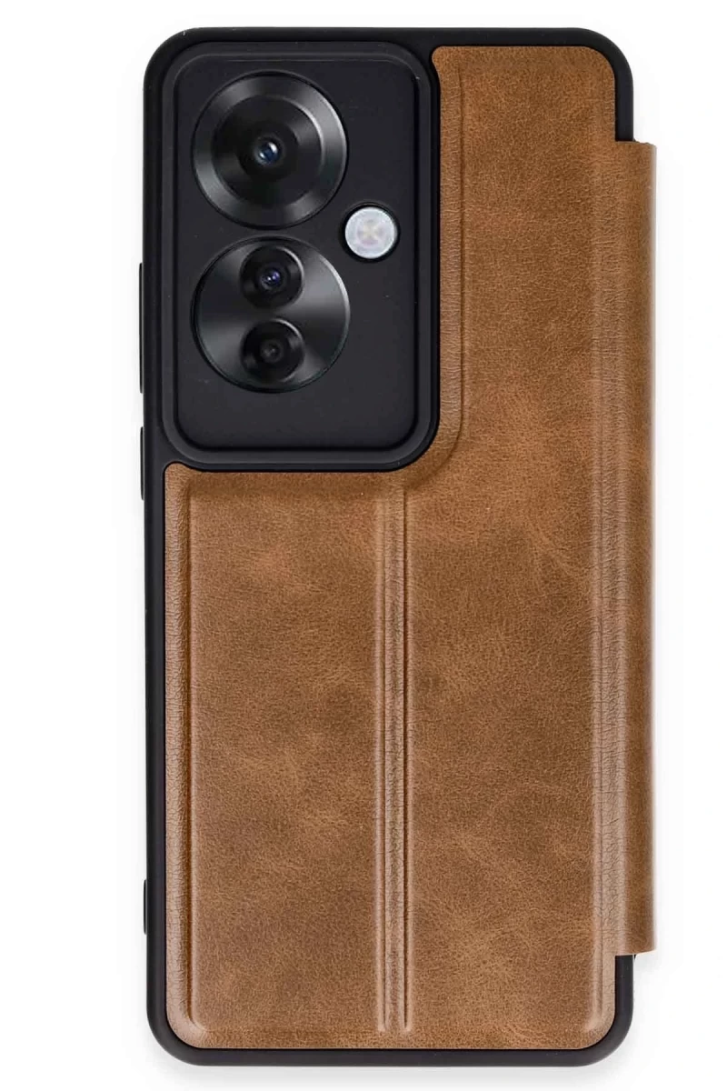 Oppo Reno 11F Uyumlu Kılıf Flip Cover - Taba