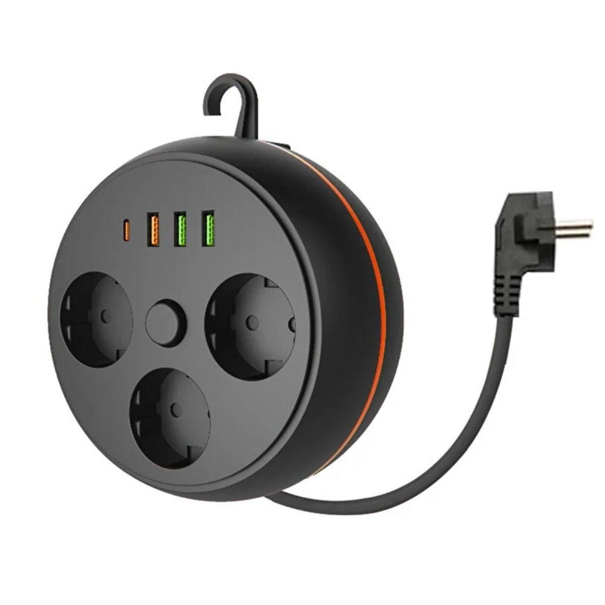 Termal Akım Korumalı Makaralı Priz 3 Soket 3 USB 1 Type-C