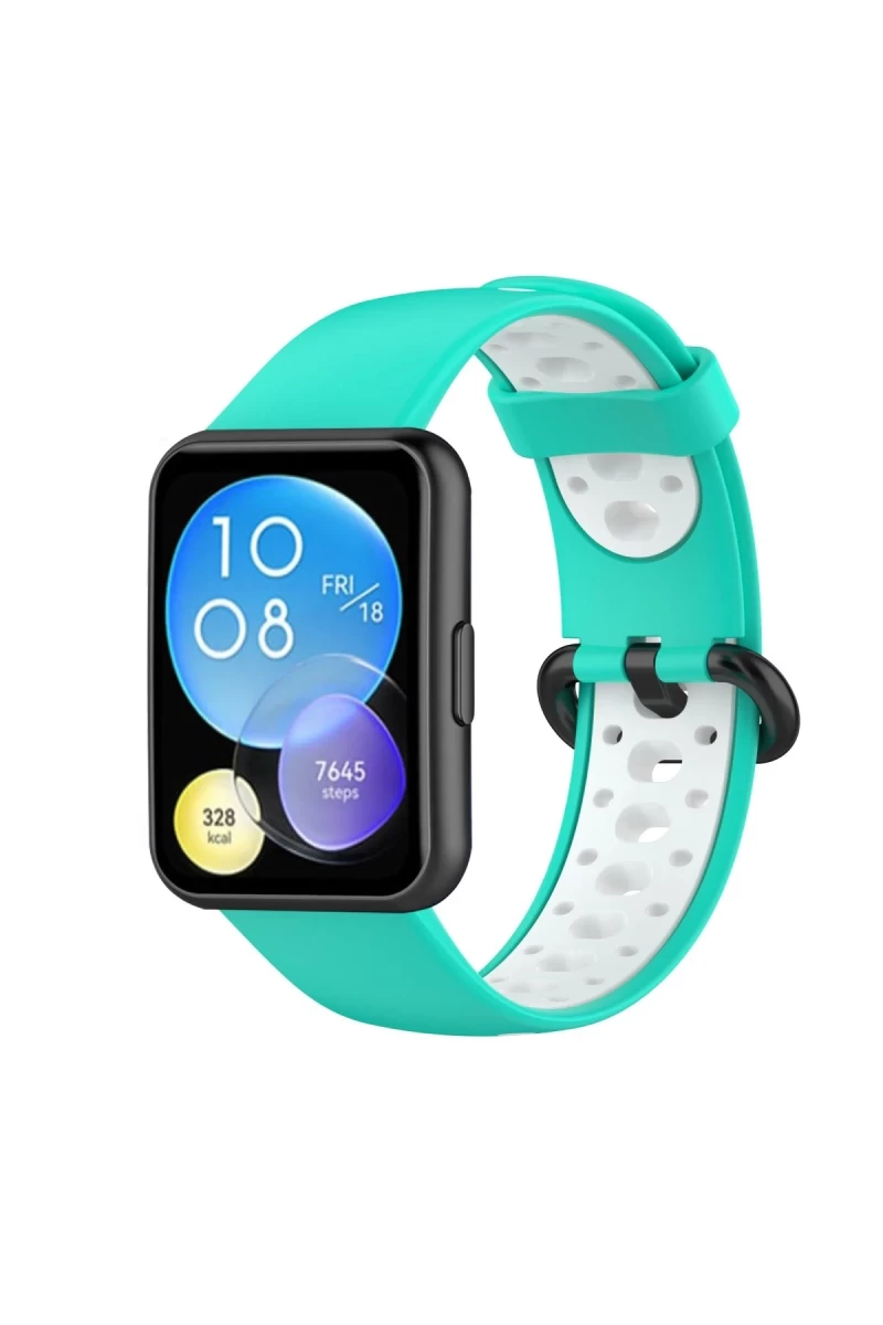 Huawei Watch Fit 2 Spor Delikli Kordon - Turkuaz-Beyaz