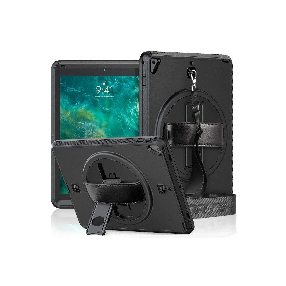 Apple iPad 5 Air 9.7 Kılıf Strap-C Otterbox Tablet Kapak - Siyah