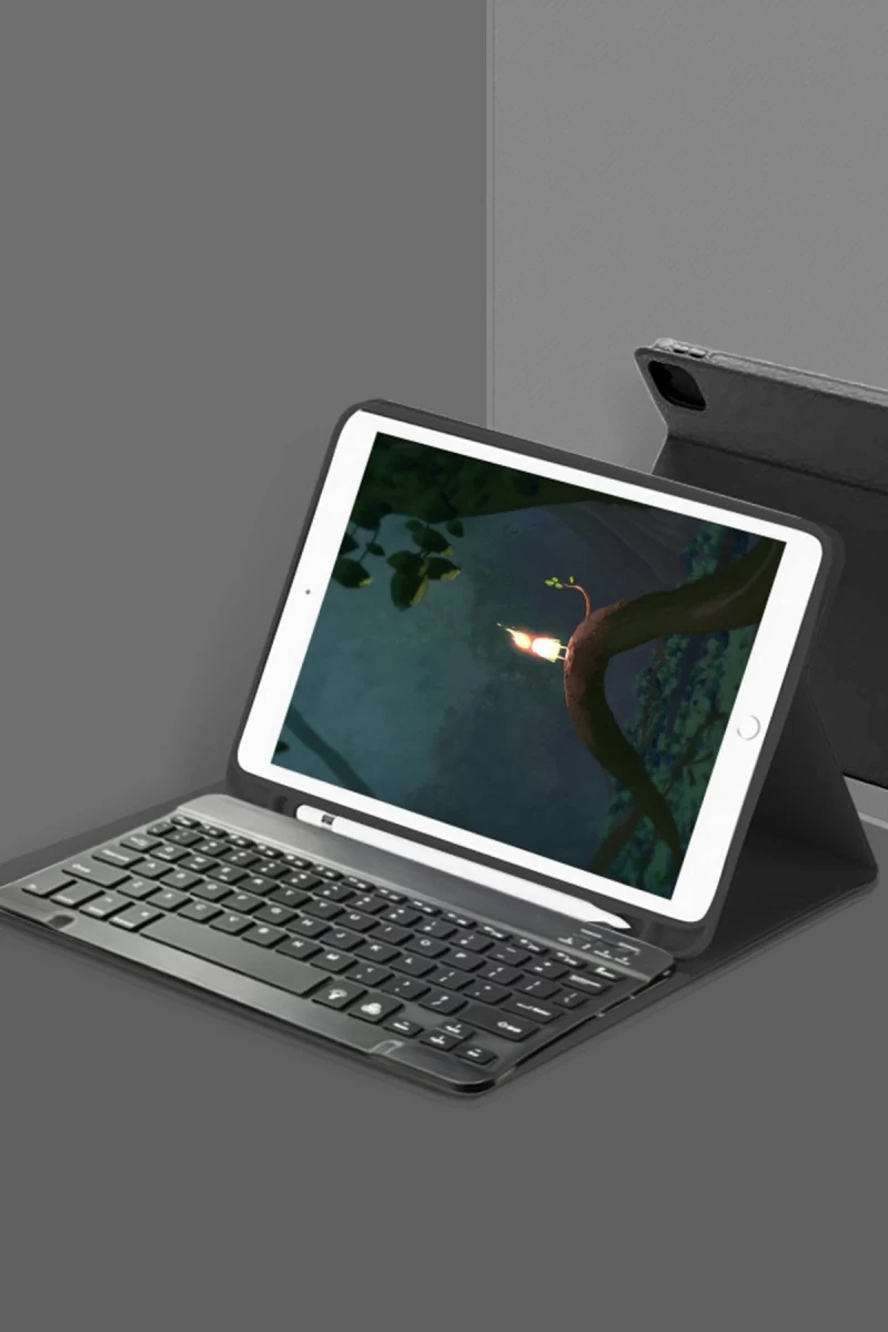 Apple iPad 5 Air 9.7 Kılıf KC01 Smart Klavyeli Tablet Kılıfı - Siyah