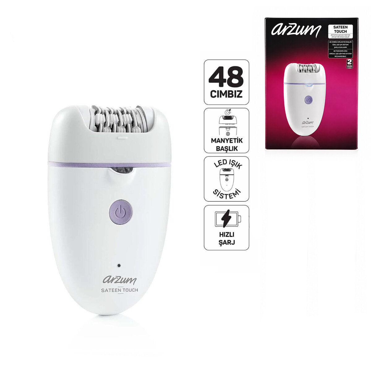 Epilatör Epilasyon Cihazı 48 Cımbız Manyetik Başlık Led Işık Sistem - Hızlı Şarj AR5173-02