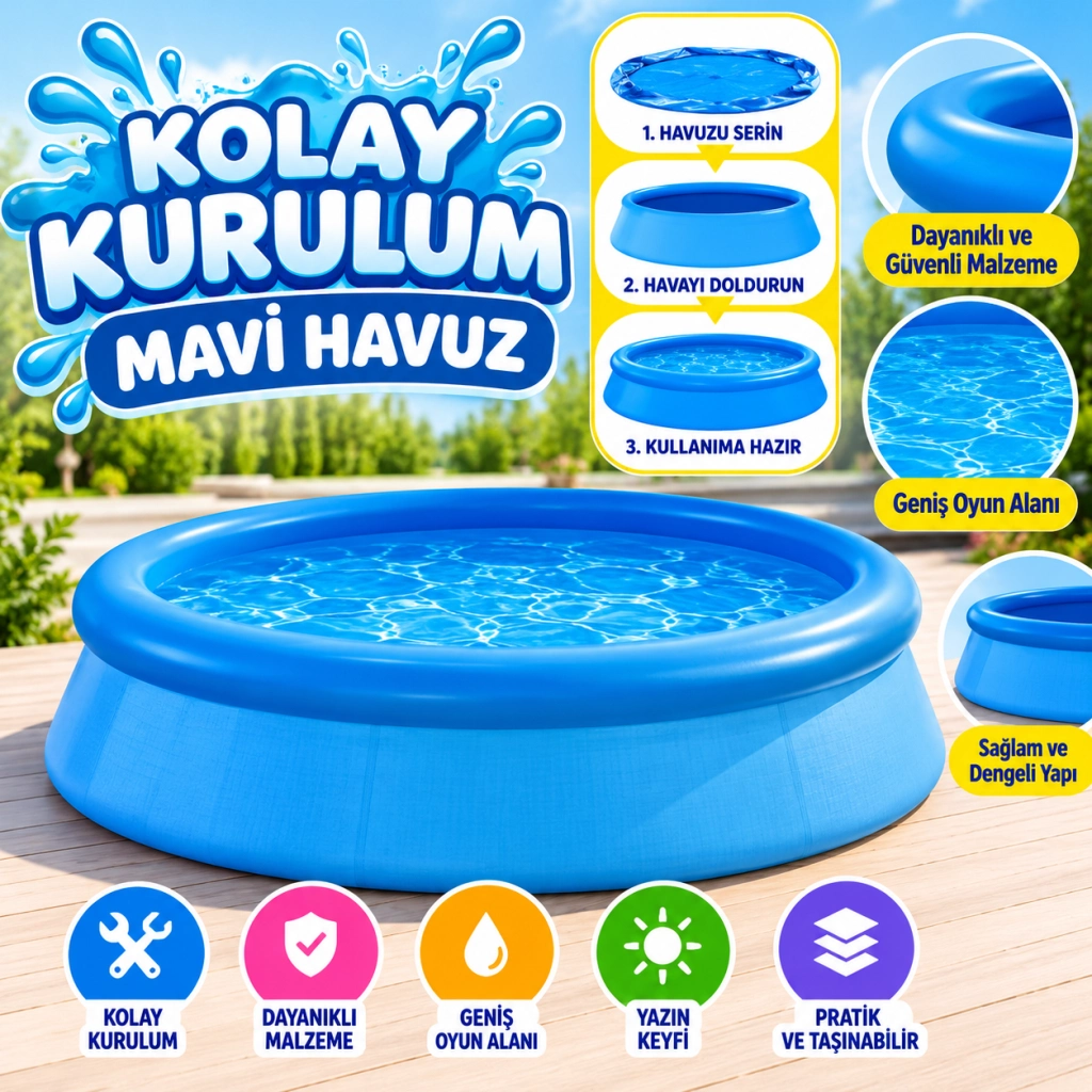Kolay Kurulum Mavi Renkli Havuz 1 Adet