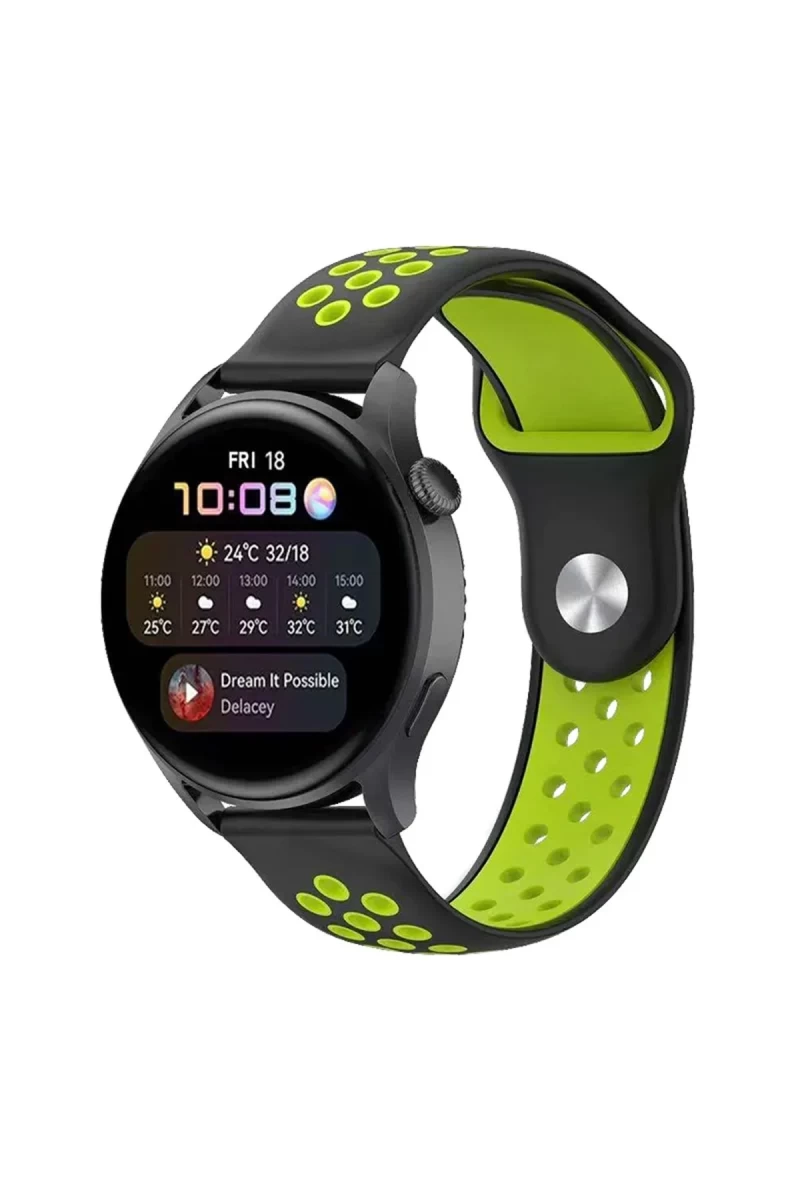 Watch 20mm Uyumlu Spor Delikli Kordon - Siyah-Yeşil