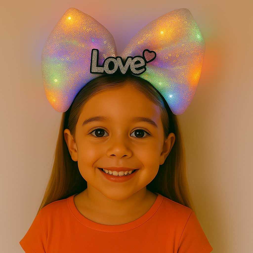 LED Işıklı Love Yazılı Pembe Fiyonk Taç ? Kız Çocuk Parti Tacı