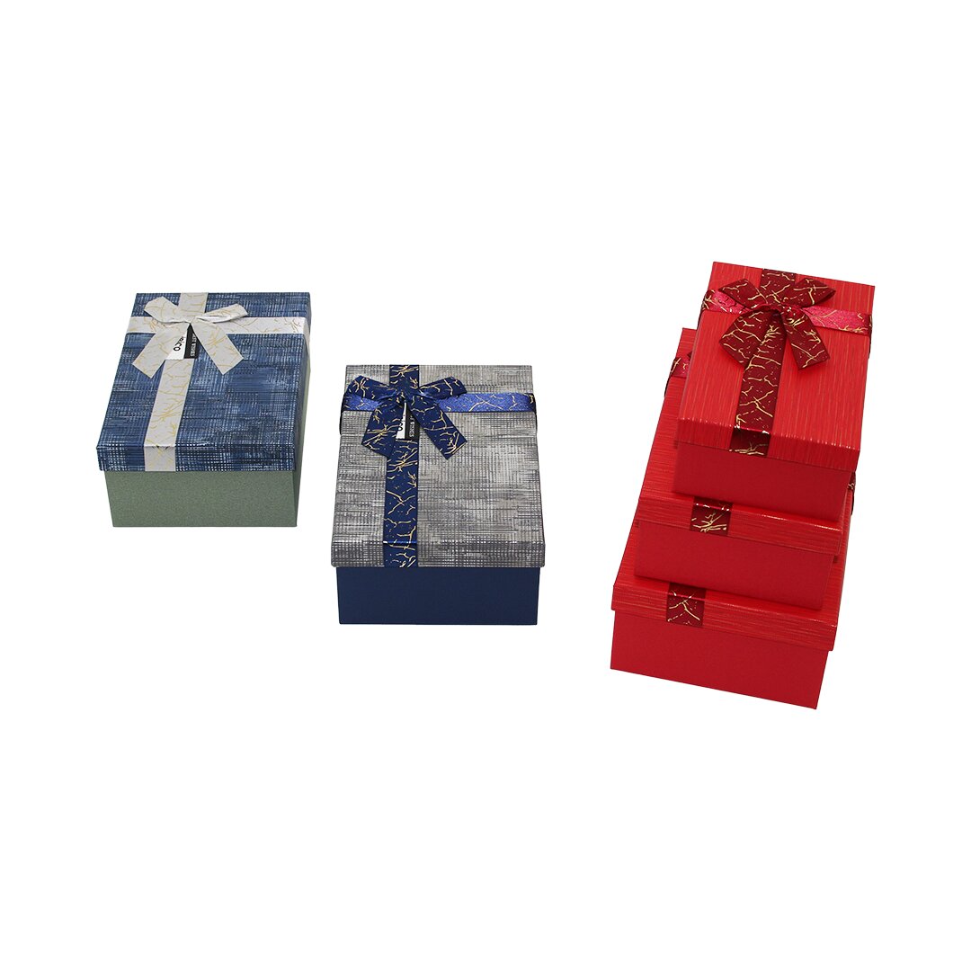 3PCS D.dörtgen Çizgili Mix Renkli Karton Hediye Kutusu Kurdelalı 22.5X15.5-20.5X13.5-18.5X11.5CM