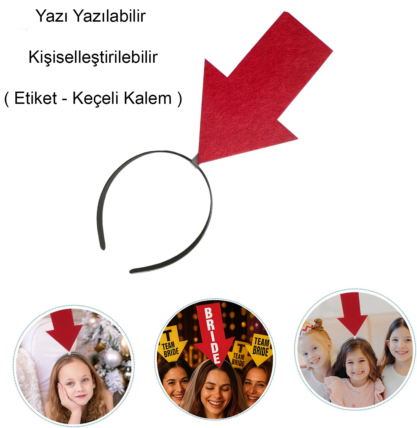 Kırmızı Kişiselleştirilebilir Ok Taç - Yazı Yazılabilen Parti Aksesuarı