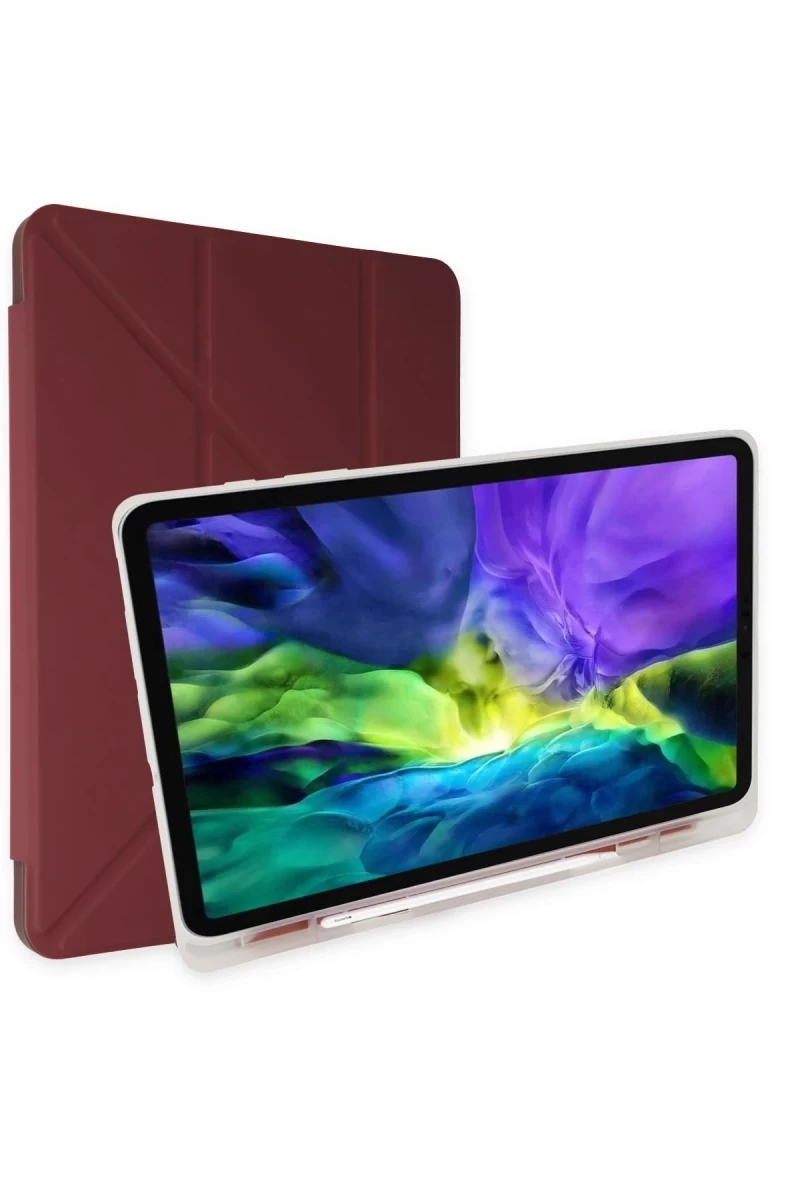 Apple iPad 9.7 (2018) Kılıf Kalemlikli Mars Tablet Kılıfı - Mürdüm
