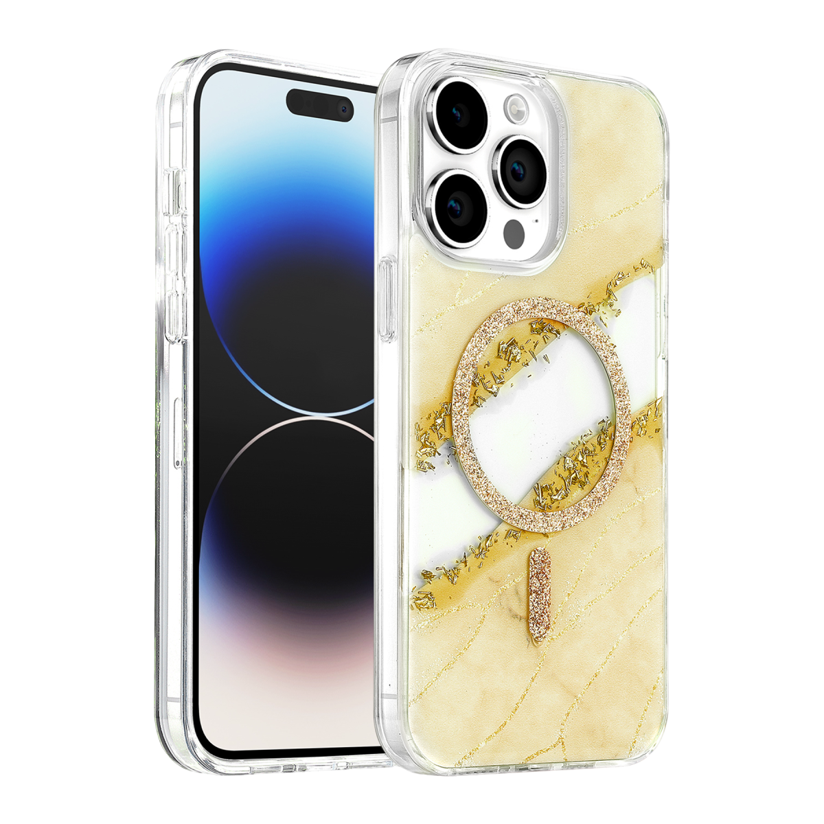 Onegif Apple iPhone 14 Pro Max Lotus Simli Magsafe Kapak - Gümüş