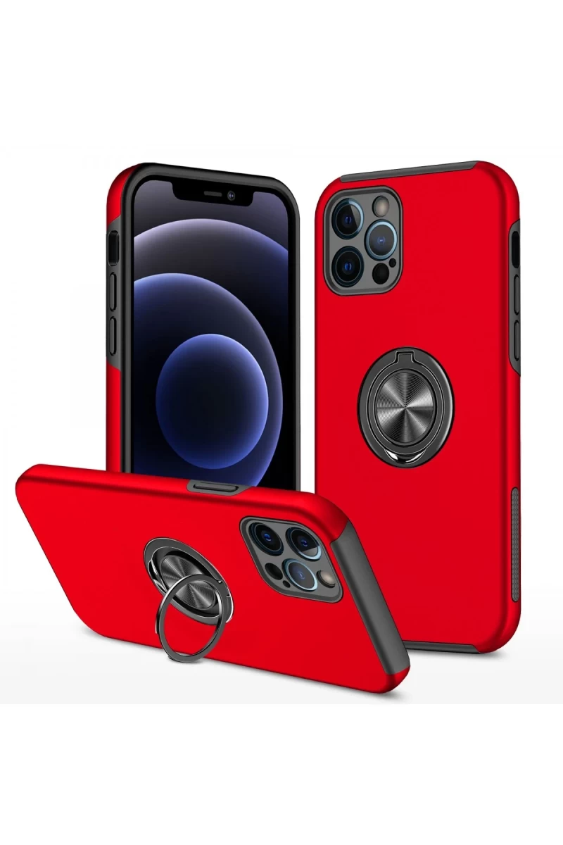 Apple iPhone 12 Pro Uyumlu Kılıf Elit Yüzüklü Kapak - Kırmızı