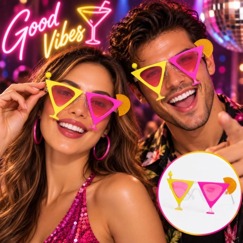 Eğlenceli Sarı Pembe Martini Parti Gözlüğü 1 Adet
