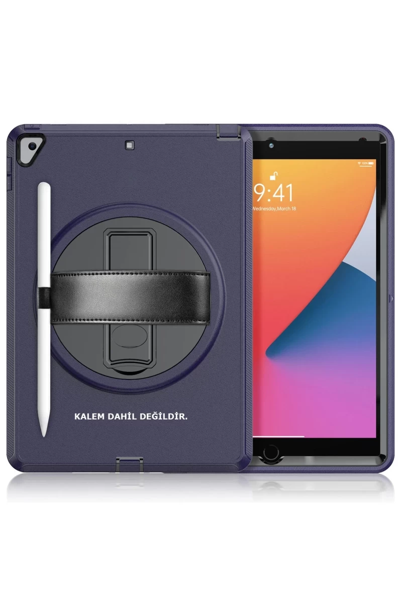 Apple iPad 10.2 (7.nesil) Kılıf Hand Strap Tablet Kılıfı - Lacivert