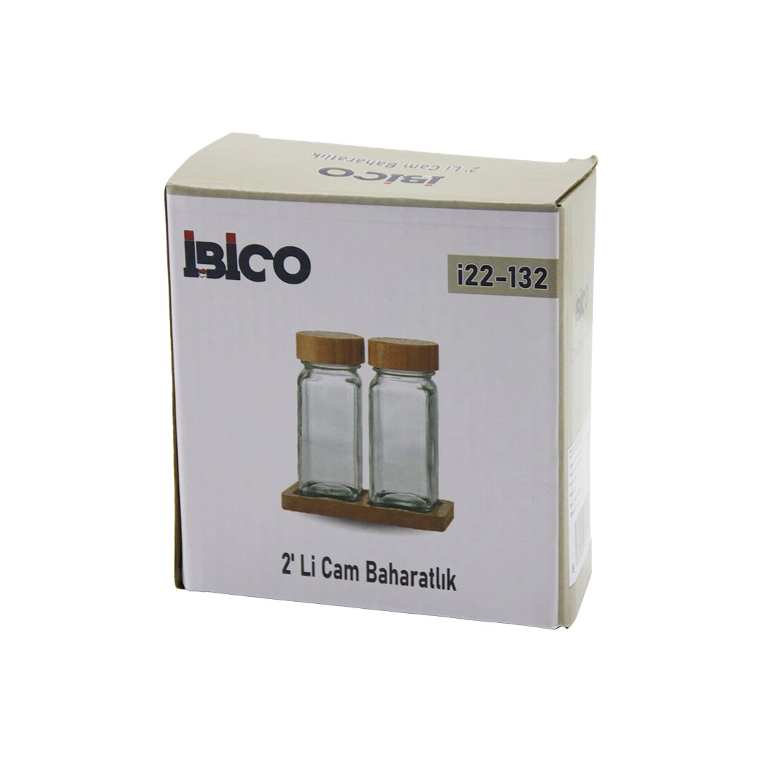 Bambu Kapaklı Cam Tuzluk 120ml 2 Adet Baharatlık Seti