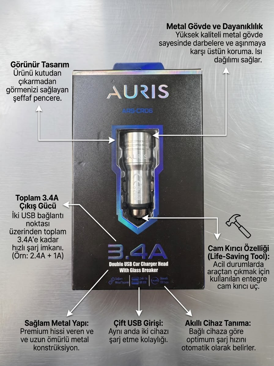 Auris ARS-CR06 Araç Şarj Cihazı