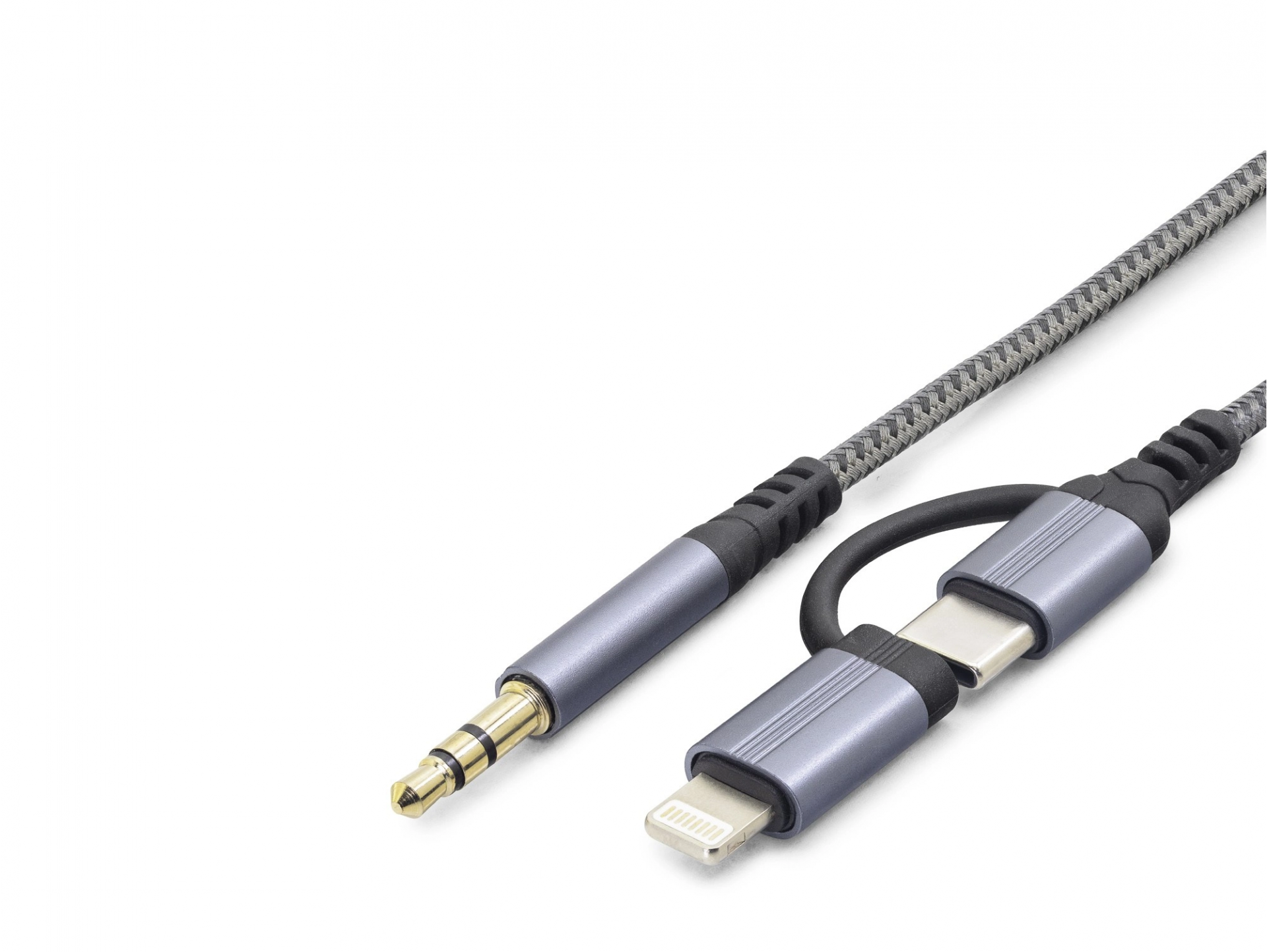 Hibrit Ses Kablosu Type-C ve Lightning 3.5 mm - Siyah