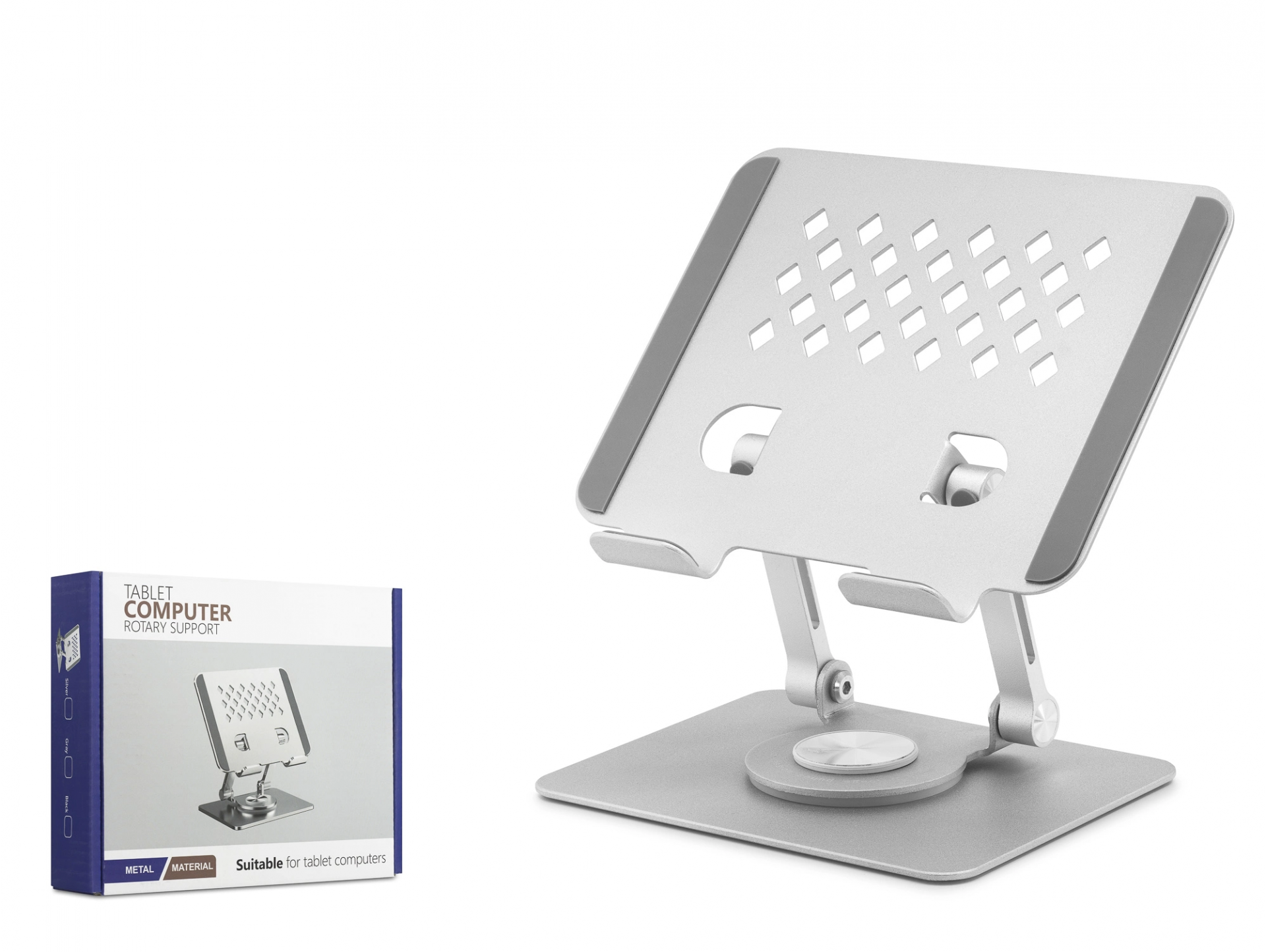 Ergonomik Metal Tablet ve Laptop Standı 360 Derece Dönebilir Silver