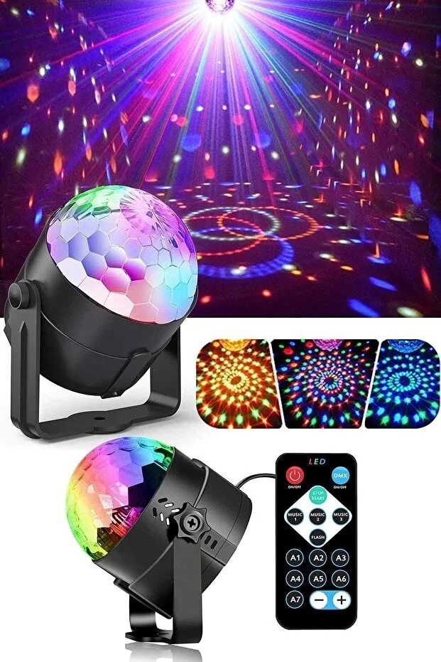 Kumandalı Sese Duyarlı Çok Renkli LED Disko Topu - Lazer Işıklı Parti Küresi