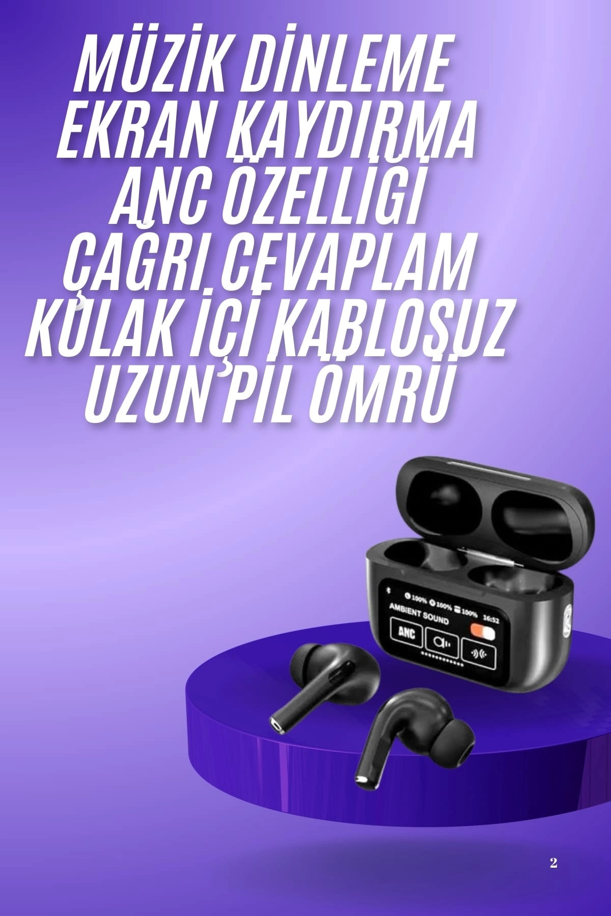 Kablosuz Bluetooth Kulaklık 2 Adet Ekranlı Sesli Görüşme