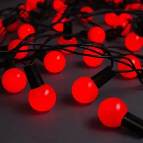 Kırmızı Mini Top Işık 5m 28 LED Fişli Siyah Kablo