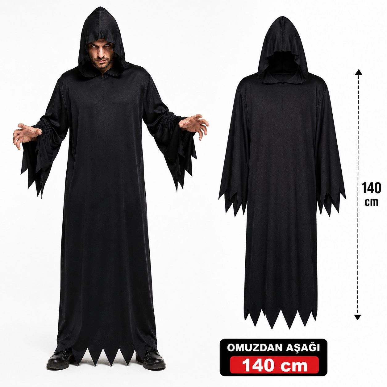 Korkutucu Siyah Kapüşonlu Cellat Kostümü 140 cm Yetişkin