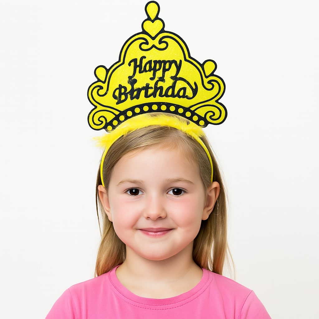 Sarı Happy Birthday Prenses Tacı ? Doğum Günü Taç Aksesuarı