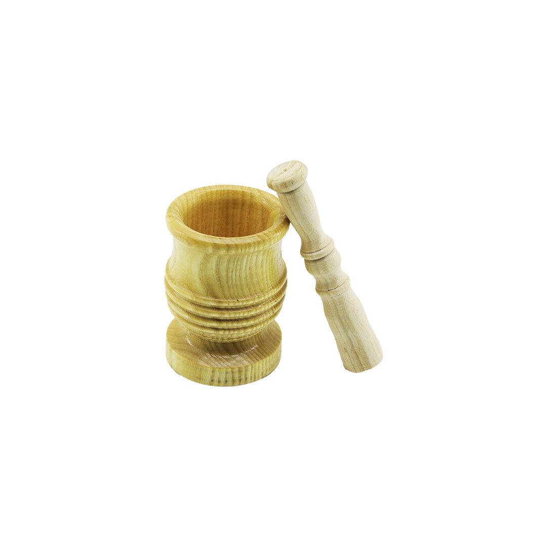 Orta Boy Lüx Ahşap Havan Sarımsak Dövecek Ç: 7.3CM--D: 6.5CM--Y: 10.5CM Fileli Ambalaj