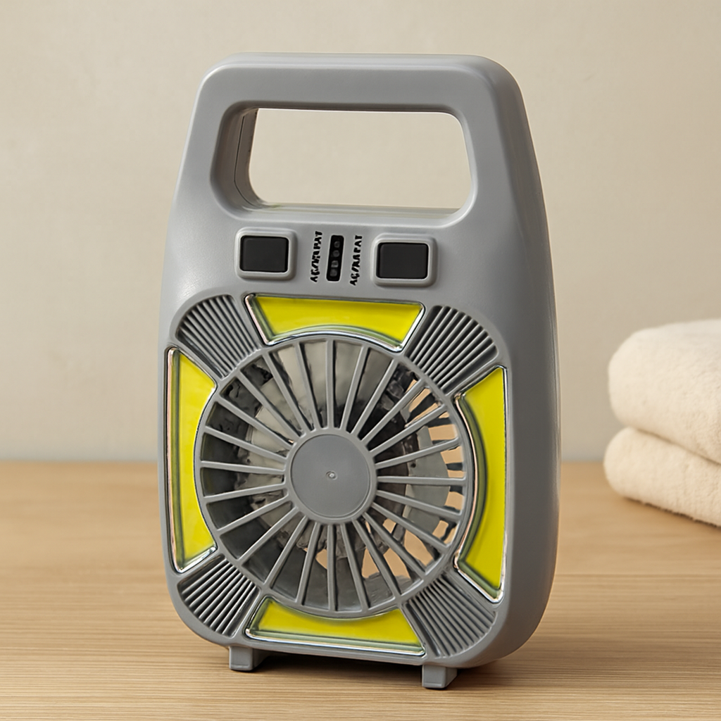 USB Şarjlı 2in1 Mini Fan ve Fener 10W – 2 Kademe, Su Geçirmez, Taşınabilir