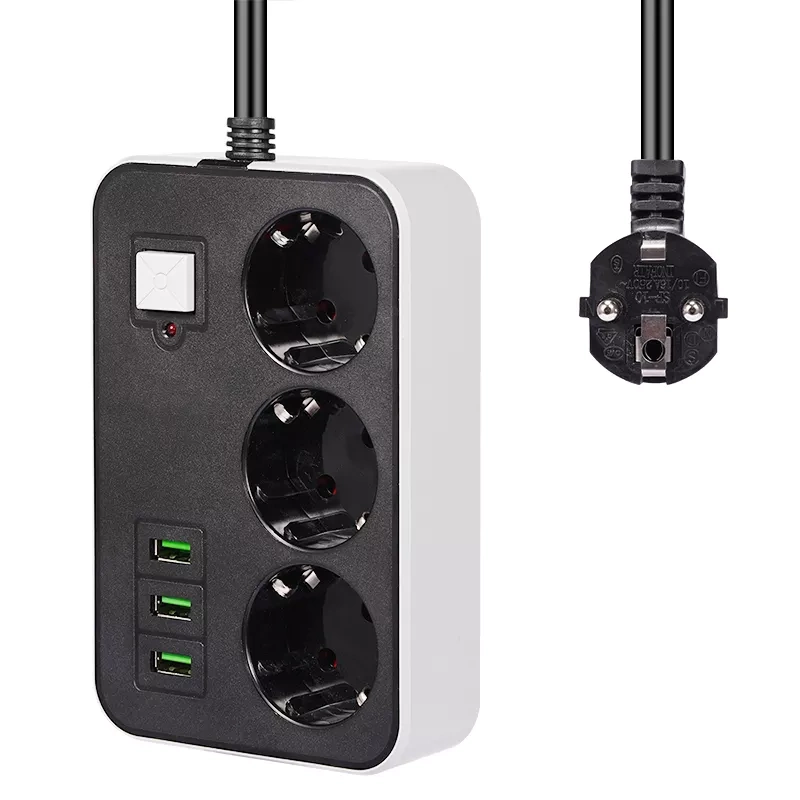 Akım Korumalı 3'lü Priz 1.8 m USB Girişli