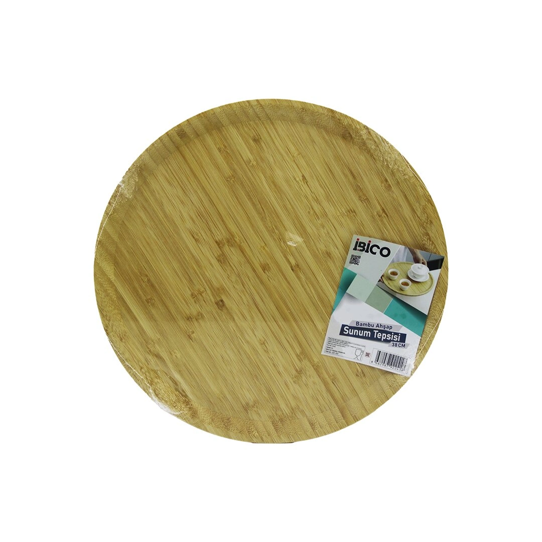 Şık Yuvarlak Ahşap Bambu Servis Tepsisi 38 cm