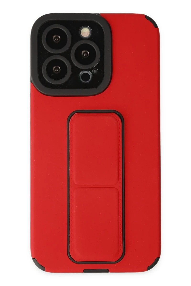 Apple iPhone 13 Pro Uyumlu Kılıf Mega Standlı Silikon - Kırmızı