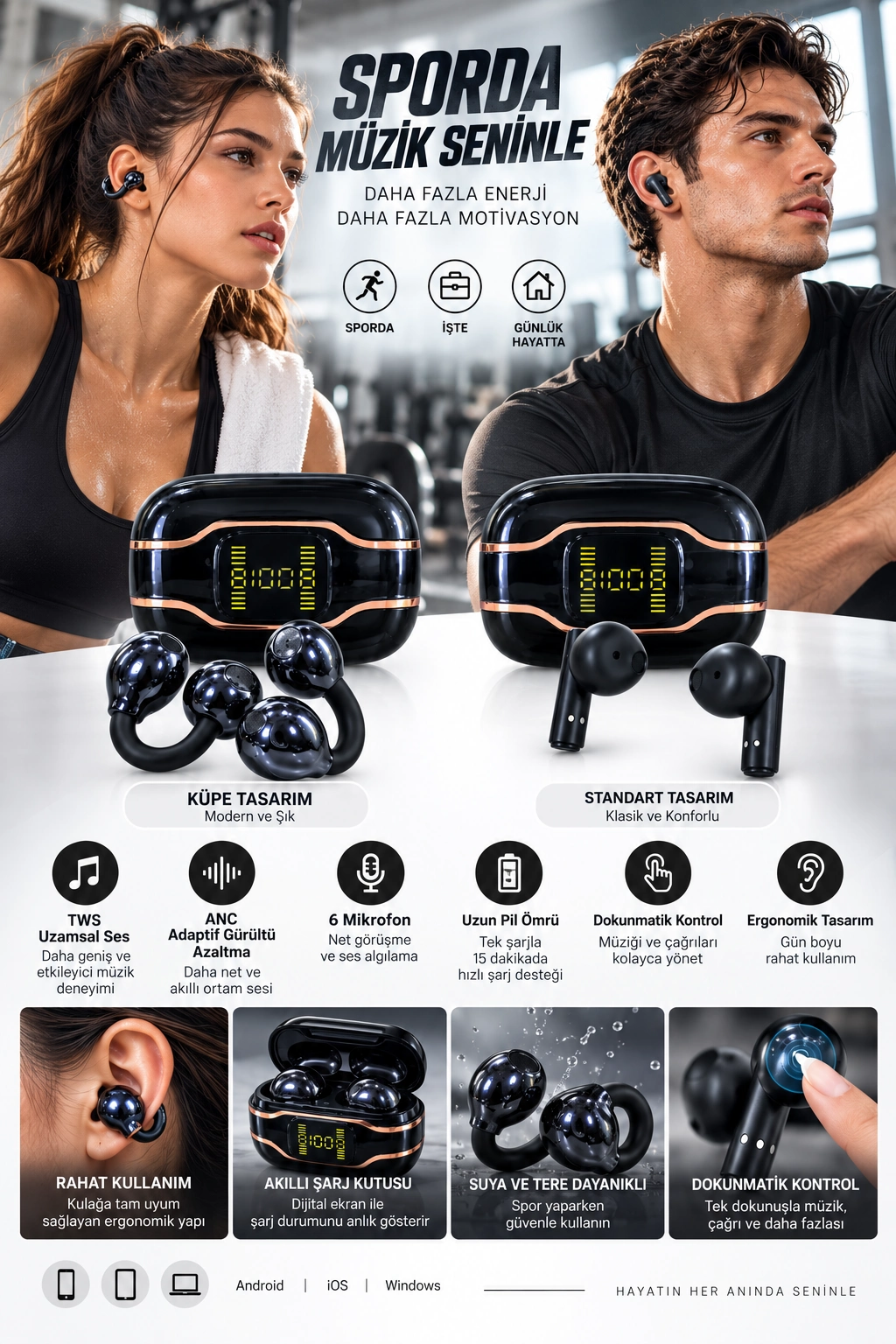 Bluetooth Kulaklık Seti 4 Adet Küpe Tasarımlı Konforlu Kullanım