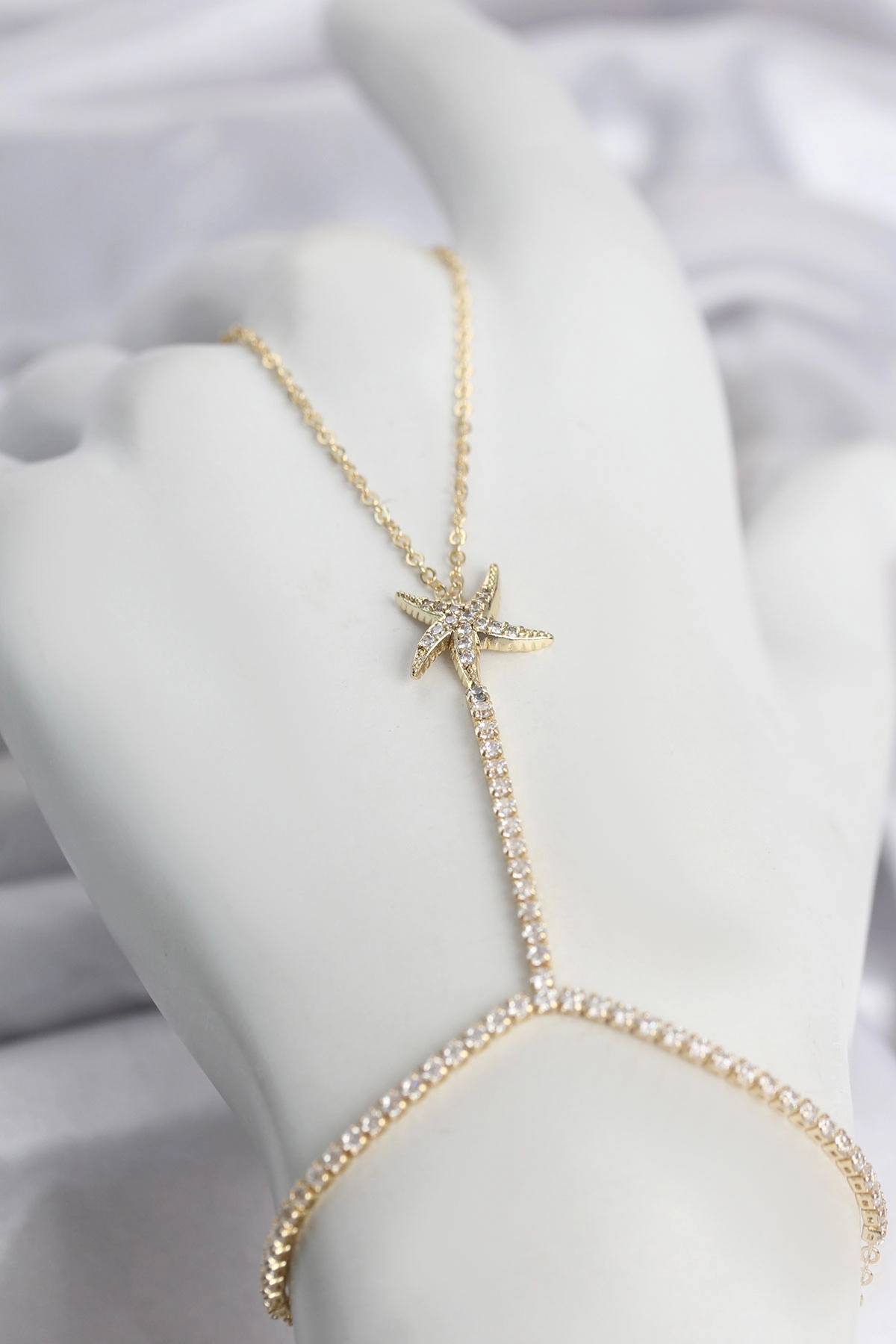 Zirkon Taşlı Deniz Yıldızı Kolye Gold Renk Pirinç