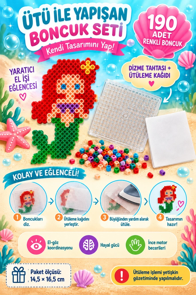 Yaratıcı Boncuk Seti 1 Adet Ütü ile Yapışan