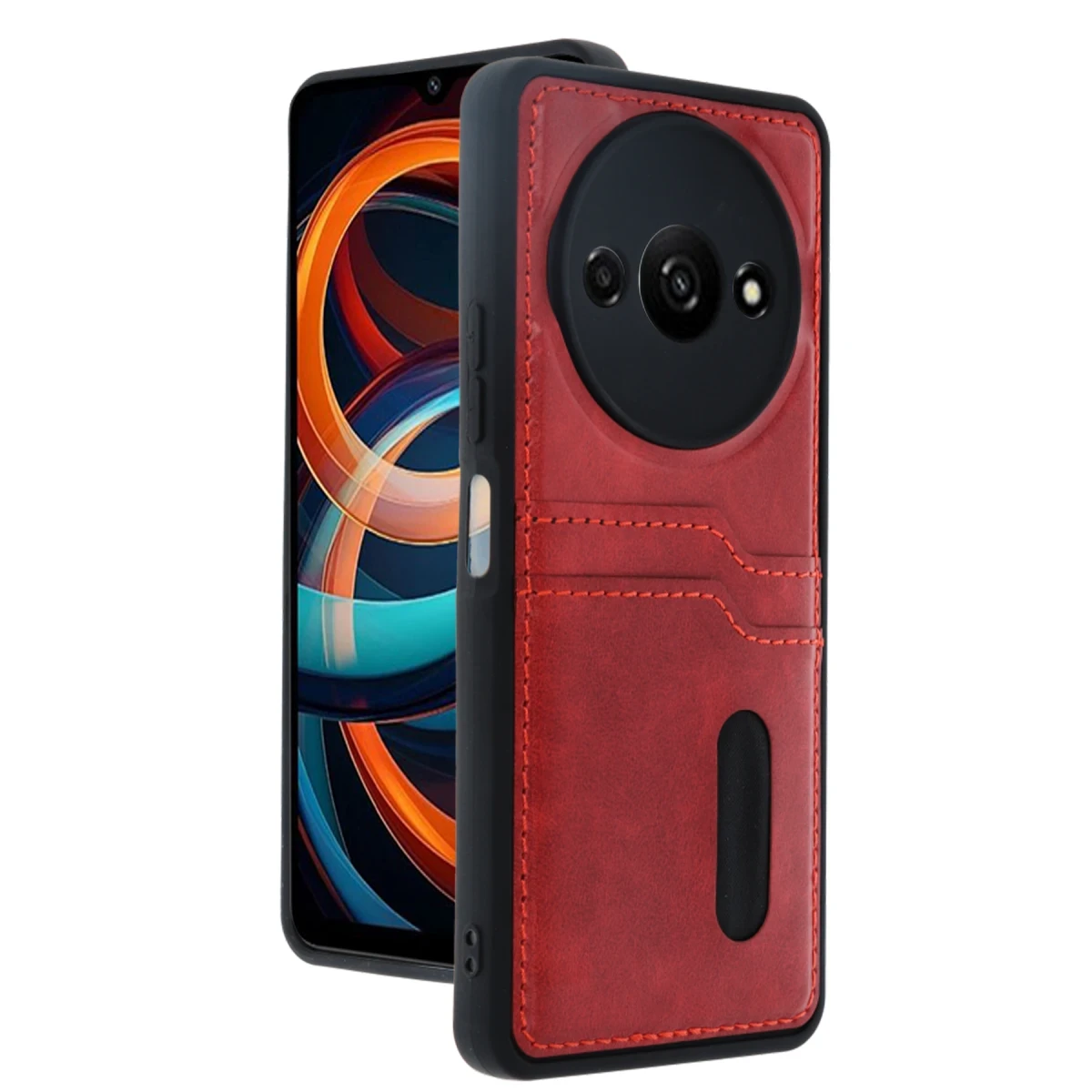 Xiaomi Redmi A3 4G Kılıf Sara Kartvizitli Deri Kılıf - Kırmızı
