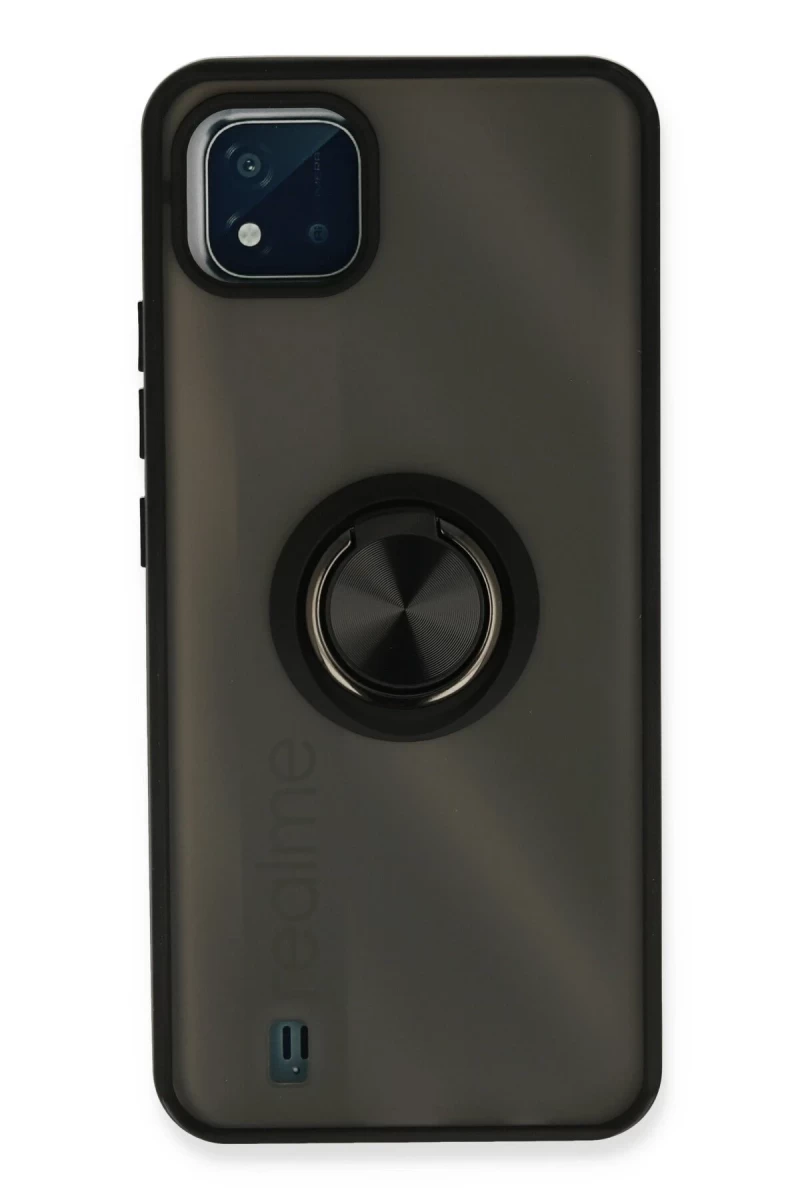 Realme C11 2021 Uyumlu Kılıf Montreal Yüzüklü Silikon Kapak - Siyah
