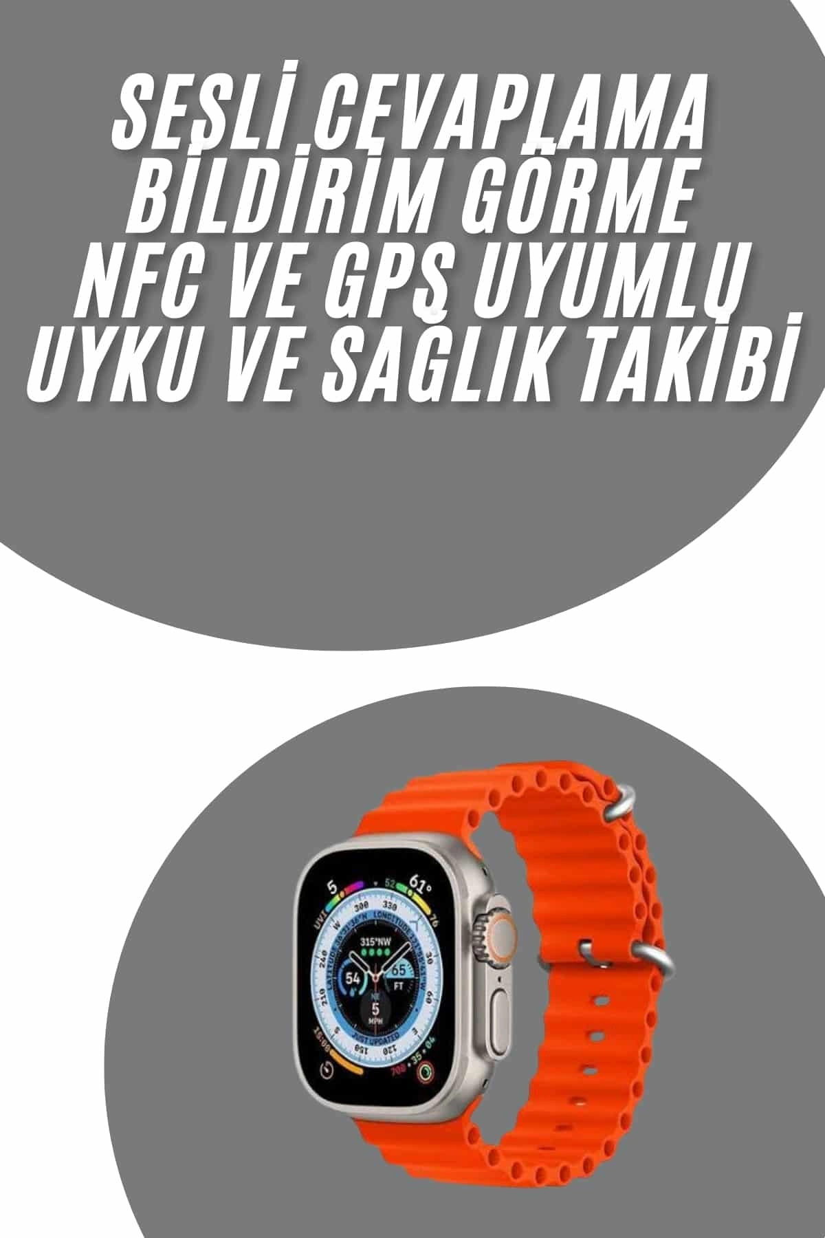 Şık Tasarımlı Akıllı Saat 49 MM Android ve İOS Uyumlu