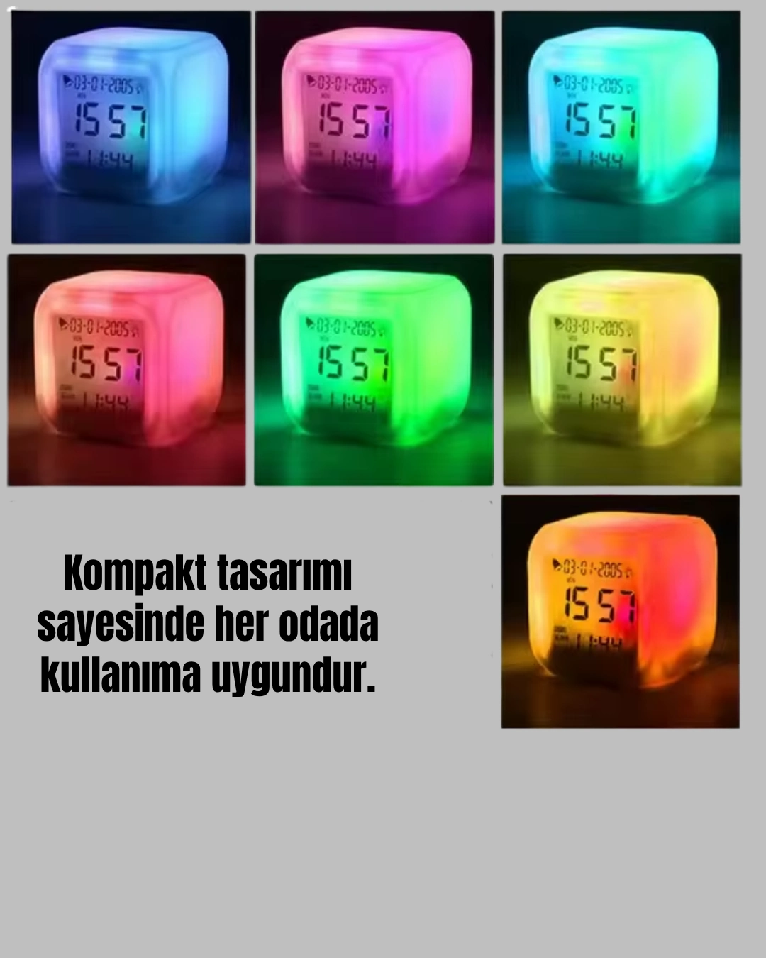 Dekoratif Renk Değiştiren LED Dijital Küp Saat 8x8 cm
