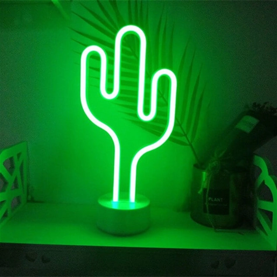Kaktüs Tasarımlı Neon Işıklı Gece Lambası Pil ve USB ile