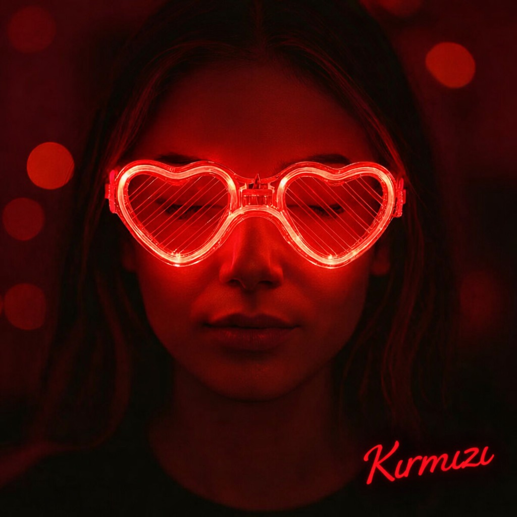 Kırmızı LED Işıklı Kalp Gözlük ? 3 Modlu Parti & Glow Gözlüğü