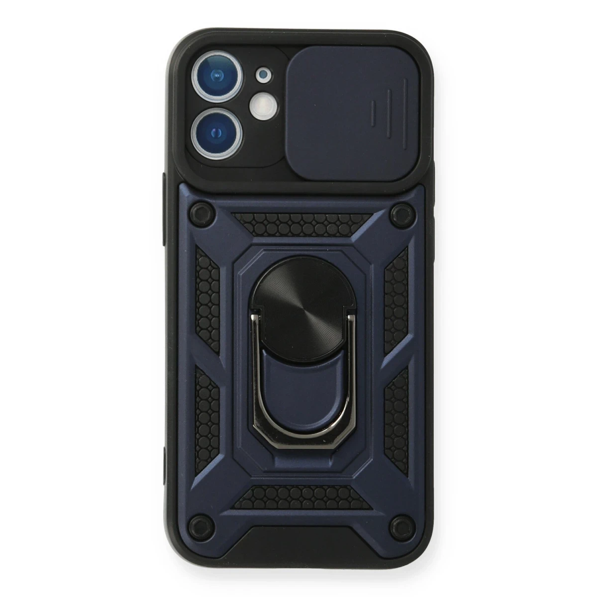 Apple iPhone 12 Kılıf Pars Lens Yüzüklü Silikon - Lacivert