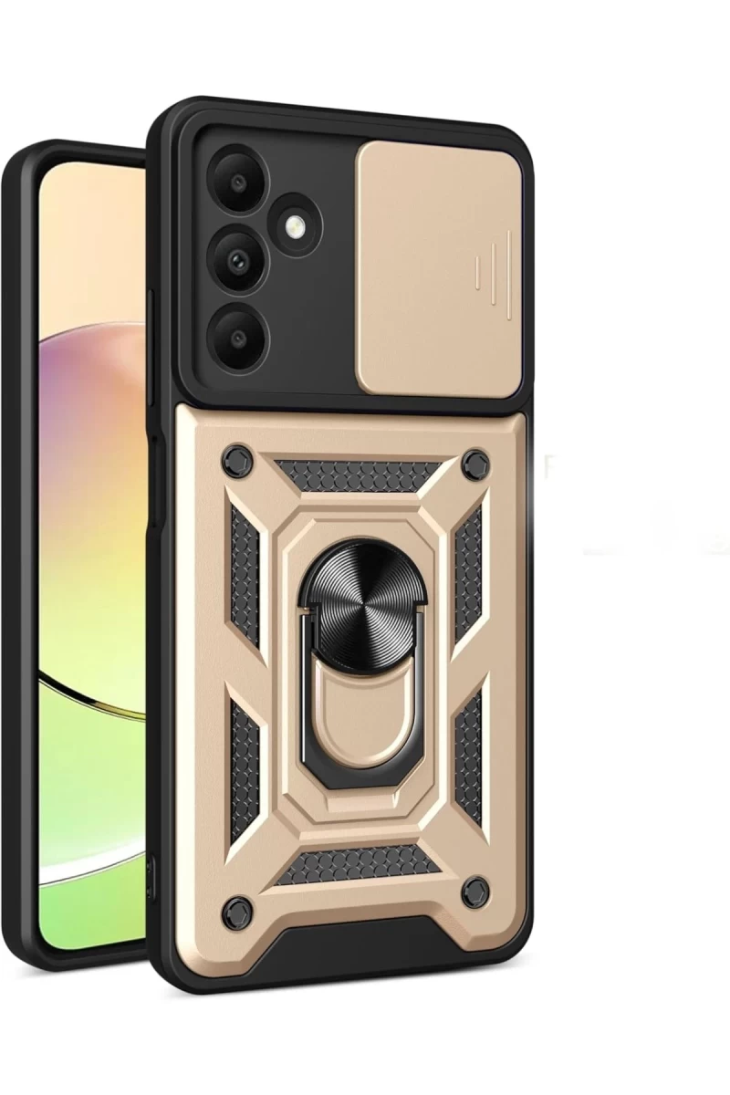 Samsung Galaxy M15 Uyumlu Kılıf Pars Lens Yüzüklü Silikon - Gold