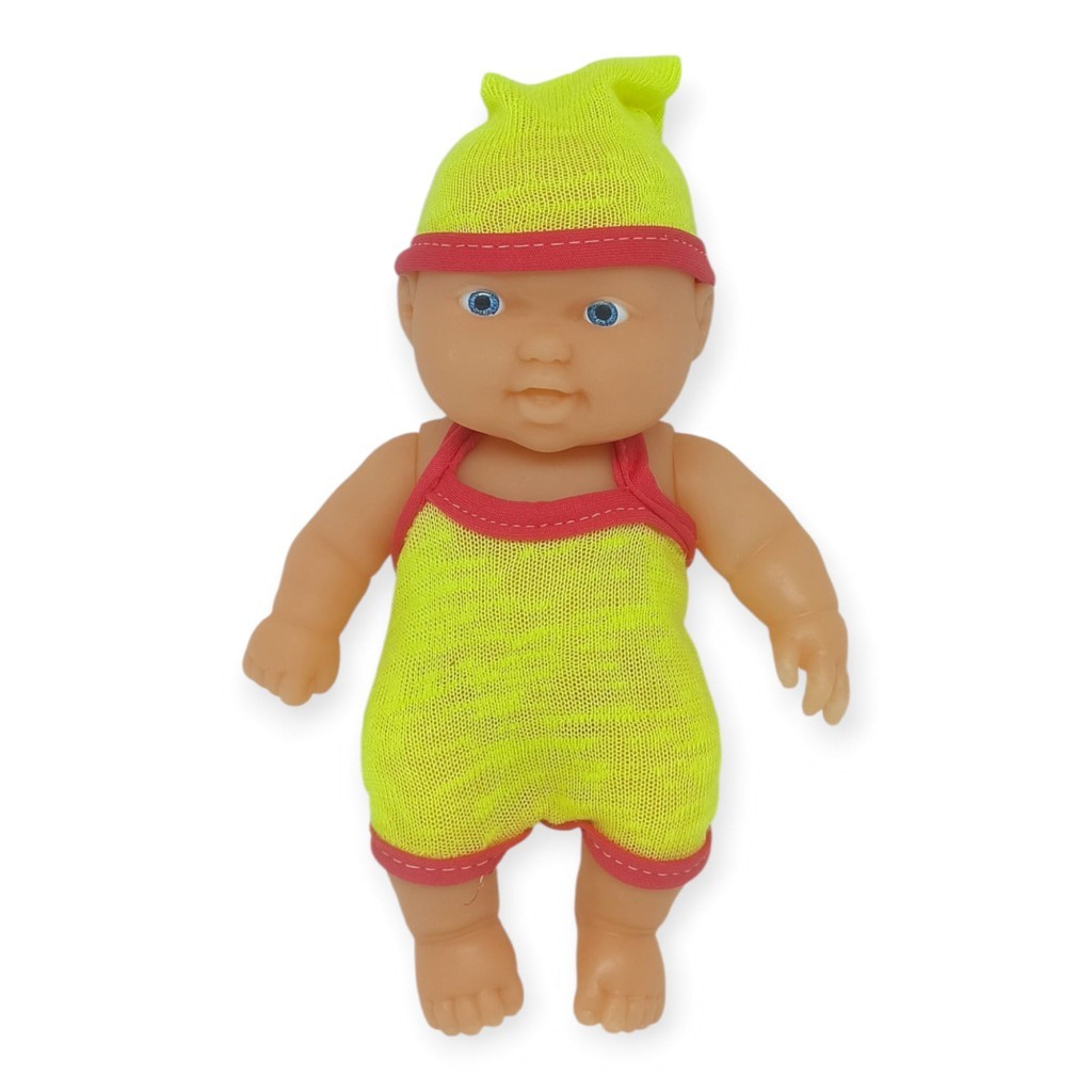 20 cm Sevimli Et Bebek - Çıkarılabilir Neon Kıyafetli Gerçekçi Oyuncak Bebek   - Sarı - Kırmızı