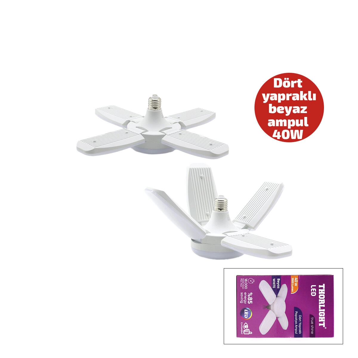 Yapraklı Pervane Beyaz LED Lamba 40W E27 1+4 Kollu