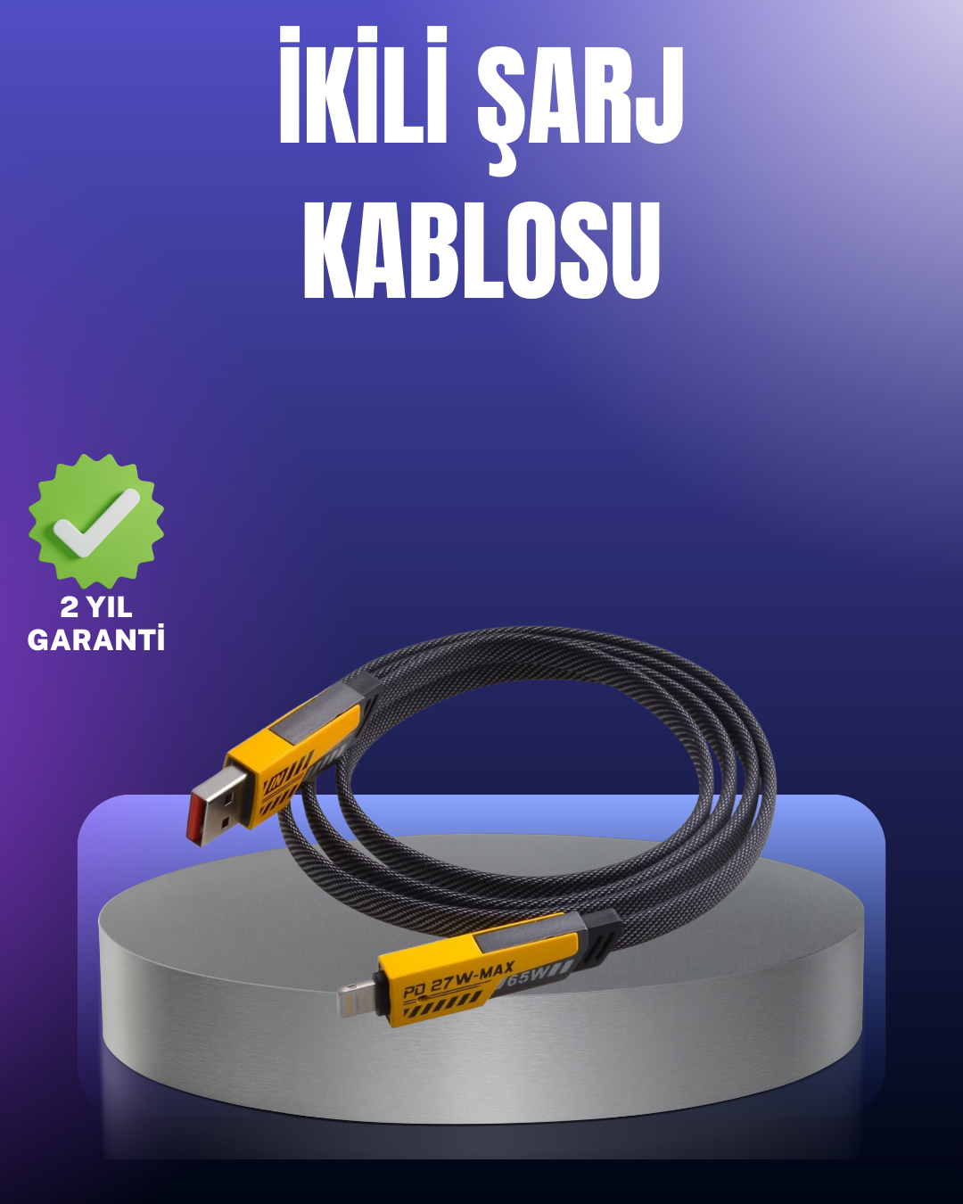 Evrensel Uyumluluklu Dayanıklı Metal Başlıklı Hızlı Şarj Kablosu