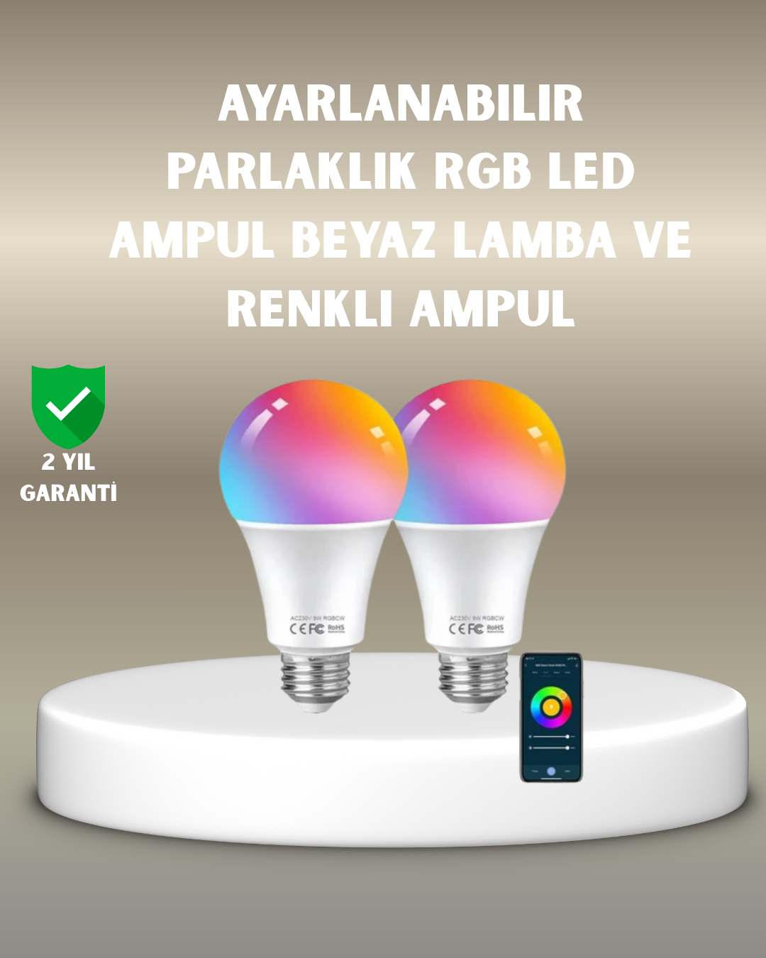 Akıllı 9W RGBW LED Ampul, tasaruflu romantik ışıklı